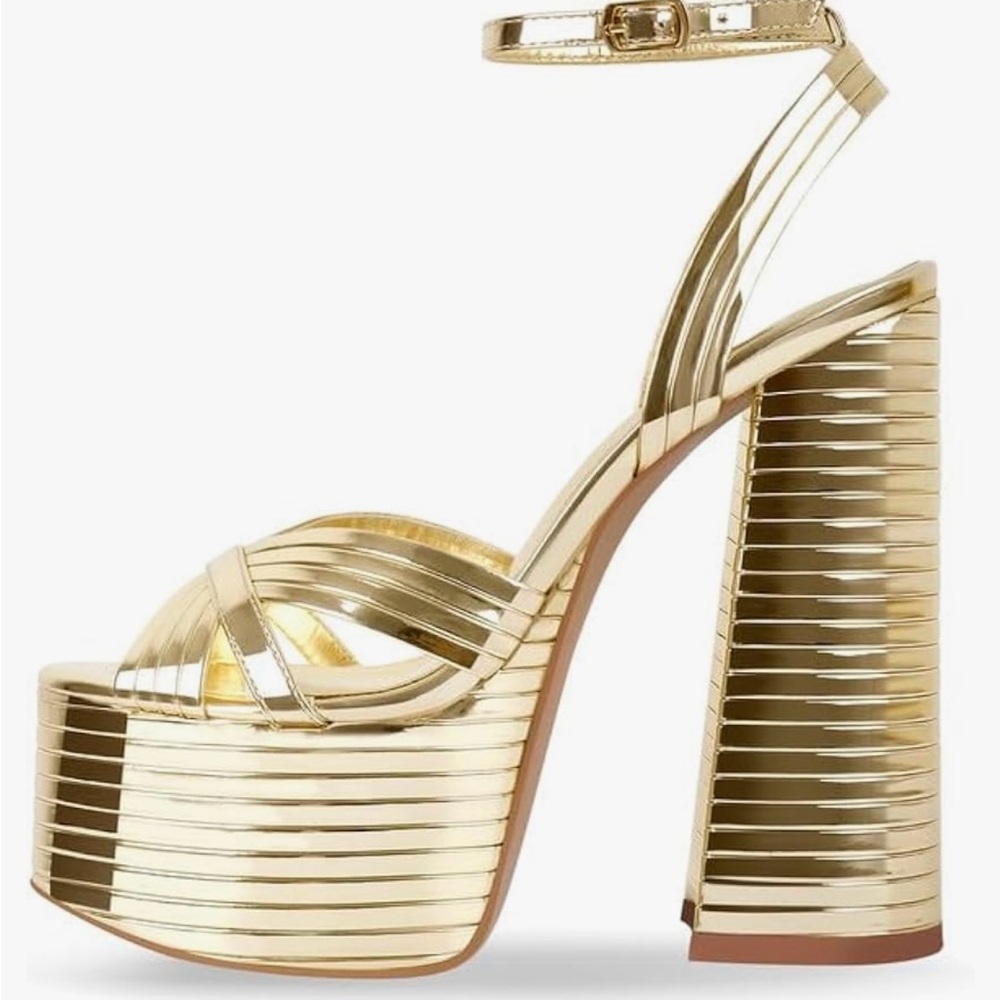 Elegant Gold Platform Strappy Heels